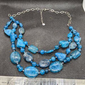 Electric Blue apatite big unfaceted stone necklace sterling